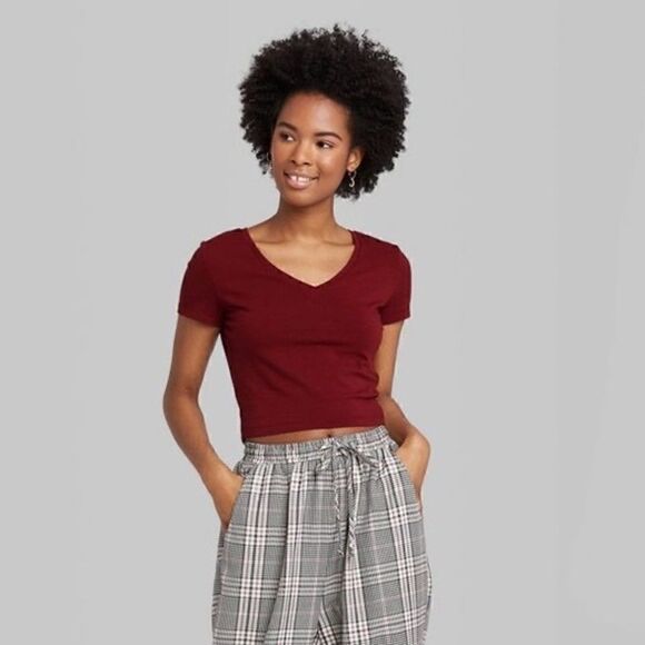 Wild Fable Short Sleeve V-Neck Cropped T-Shirt - Picture 1 of 5